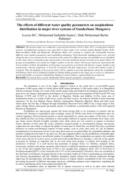 The Effects of Different Water Quality Parameters on Zooplankton Distribution in Major River Systems of Sundarbans Mangrove