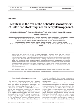 Beauty Is in the Eye of the Beholder: Management of Baltic Cod Stock Requires an Ecosystem Approach