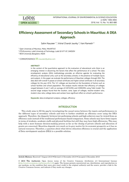 Efficiency Assessment of Secondary Schools in Mauritius: a DEA Approach