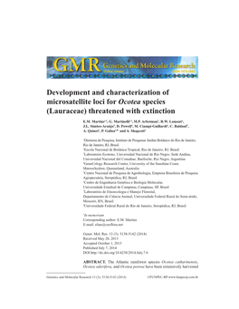 Development and Characterization of Microsatellite Loci for Ocotea Species (Lauraceae) Threatened with Extinction