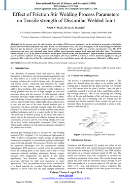 Effect of Friction Stir Welding Process Parameters on Tensile Strength of Dissimilar Welded Joint