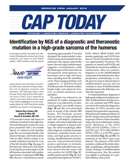 Identification by NGS of a Diagnostic and Theranostic Mutation in a High-Grade Sarcoma of the Humerus