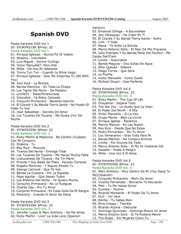 Spanish Karaoke DVD/VCD/CDG Catalog August, 2003