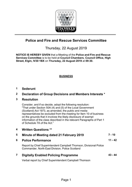 Police and Fire and Rescue Services Committee Thursday, 22 August 2019