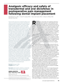 Analgesic Efficacy and Safety of Transdermal and Oral Diclofenac in Postoperative Pain Management Following Dental Implant Placement