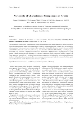 Variability of Characteristic Components of Aronia