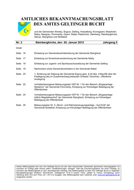 Amtliches Bekanntmachungsblatt Des Amtes Geltinger Bucht