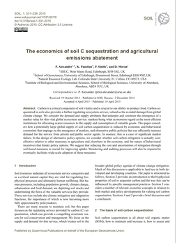 The Economics of Soil C Sequestration and Agricultural Emissions Abatement