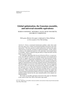 Global Optimization, the Gaussian Ensemble, and Universal Ensemble Equivalence