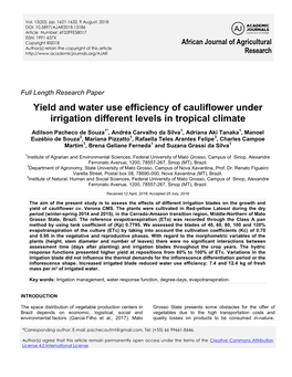 Yield and Water Use Efficiency of Cauliflower Under Irrigation Different Levels in Tropical Climate