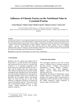 Influence of Climatic Factors on the Nutritional Value in Cynosbati Fructus