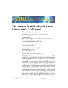 DNA Barcoding for Efficient Identification of Ixiolirion Species (Ixioliriaceae)