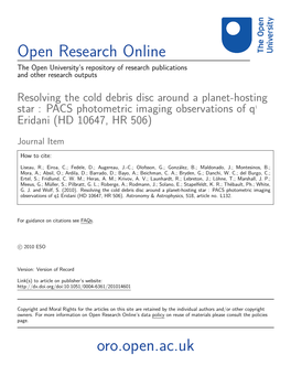 Resolving the Cold Debris Disc Around a Planet-Hosting Star : PACS Photometric Imaging Observations of Q1 Eridani (HD 10647, HR 506)