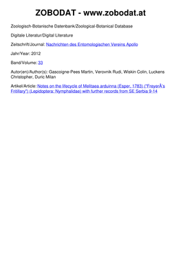 Notes on the Lifecycle of Melitaea Arduinna (Esper, 1783) (