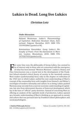 Lukács Is Dead. Long Live Lukács Christian