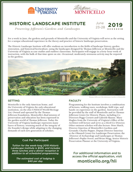 HISTORIC LANDSCAPE INSTITUTE June 23-28 2019 Preserving Jefferson's Gardens and Landscapes