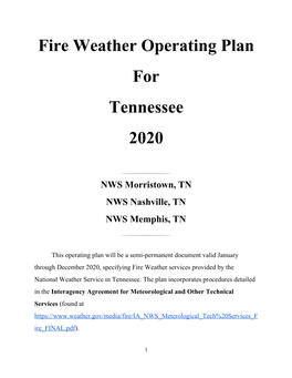 Fire Weather Operating Plan for Tennessee 2020