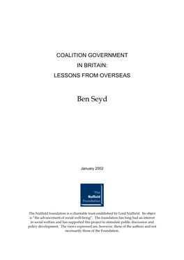 Coalition Government in Britain: Lessons from Overseas