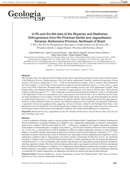 U-Pb and Sm-Nd Data of the Rhyacian and Statherian Orthogneisses From