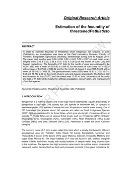 Original Research Article Estimation of the Fecundity of Threatenedpethiaticto