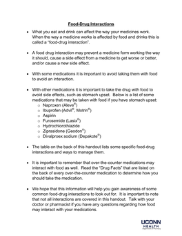 Food-Drug Interactions  What You Eat and Drink Can Affect the Way Your Medicines Work
