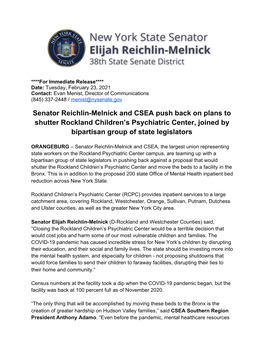 Senator Reichlin-Melnick and CSEA Push Back on Plans to Shutter Rockland Children’S Psychiatric Center, Joined by Bipartisan Group of State Legislators