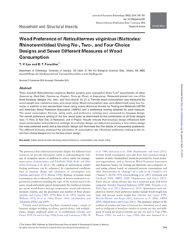 Blattodea: Rhinotermitidae) Using No-, Two-, and Four-Choice Designs and Seven Different Measures of Wood Consumption