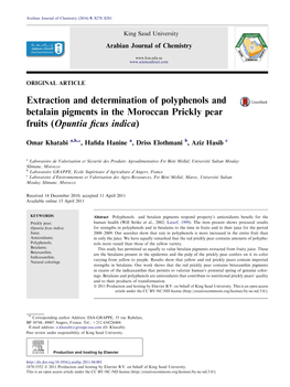 Extraction and Determination of Polyphenols and Betalain Pigments in the Moroccan Prickly Pear Fruits (Opuntia ﬁcus Indica)