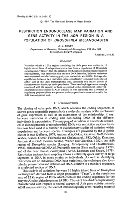 Restriction Endonuclease Map Variation and Gene