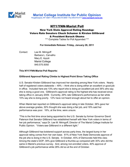 Complete January 28, 2011 NYS NY1/YNN-Marist Poll Release And