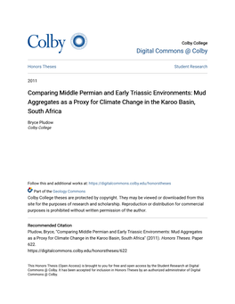 Comparing Middle Permian and Early Triassic Environments: Mud Aggregates As a Proxy for Climate Change in the Karoo Basin, South Africa