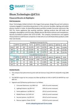 Dixon Technologies Q3FY21 Financial Results & Highlights