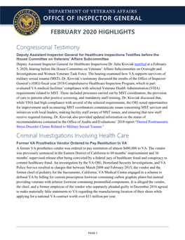 VA Office of Inspector General, February 2020 Highlights