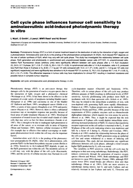 Cell Cycle Phase Influences Tumour Cell Sensitivity to Aminolaevulinic Acid-Induced Photodynamic Therapy in Vitro