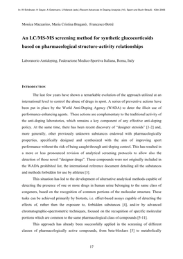 An LC/MS-MS Screening Method for Synthetic Glucocorticoids Based on Pharmacological Structure-Activity Relationships