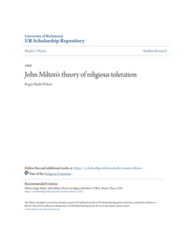 John Milton's Theory of Religious Toleration Roger Shade Wilson