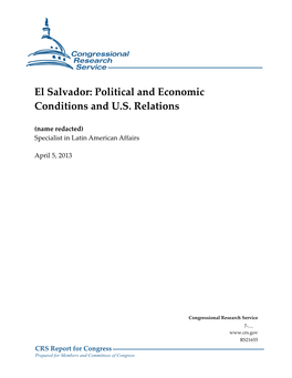 El Salvador: Political and Economic Conditions and U.S