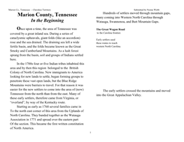 Marion County, Tennessee Many Coming Into Western North Carolina Through in the Beginning Watauga, Swannonoa, and Butt Mountain Gaps