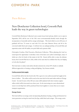 Press Release New Dorchester Collection Hotel, Coworth Park