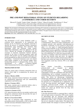 PRE and POST BEHAVIORAL STUDY of STUDENTS REGARDING E-COMMERCE and CYBER SECURITY Bhoomi D