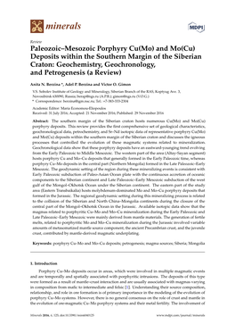 Paleozoic–Mesozoic Porphyry Cu(Mo) and Mo(Cu) Deposits Within the Southern Margin of the Siberian Craton: Geochemistry, Geochronology, and Petrogenesis (A Review)