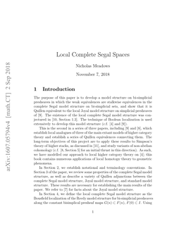 Local Complete Segal Spaces Arxiv:1607.05794V4 [Math.CT] 2 Sep 2018