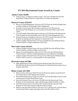 2008 Recreational Grant Awards by County