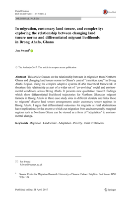 In-Migration, Customary Land Tenure, and Complexity: Exploring The