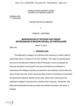 Memorandum of Decision and Order on Defendant's