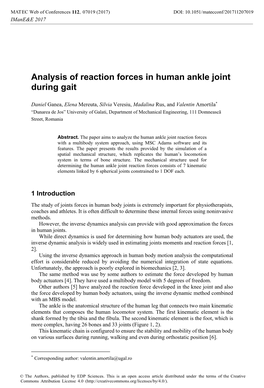 Analysis of Reaction Forces in Human Ankle Joint During Gait