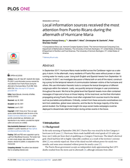 Local Information Sources Received the Most Attention from Puerto Ricans During the Aftermath of Hurricane Maria