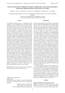 Instant Stem Cell Therapy: Characterization and Concentration of Human Mesenchymal Stem Cells in Vitro