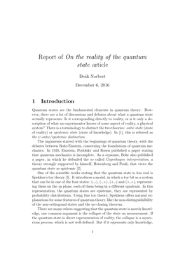 Report of on the Reality of the Quantum State Article