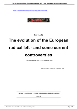 The Evolution of the European Radical Left - and Some Current Controversies